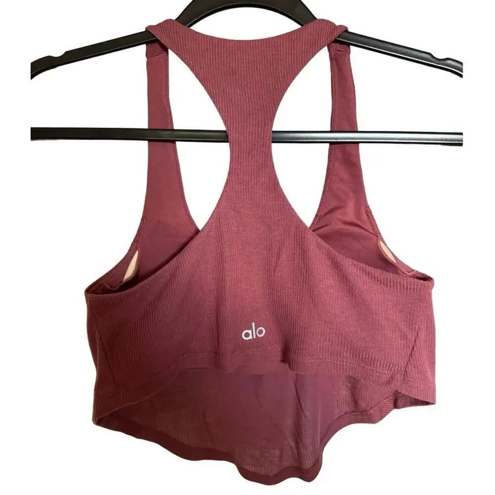 Alo Yoga Knot Tank Cropped Bra Scoop Neck Racerback Ribbed In Pink Size XS